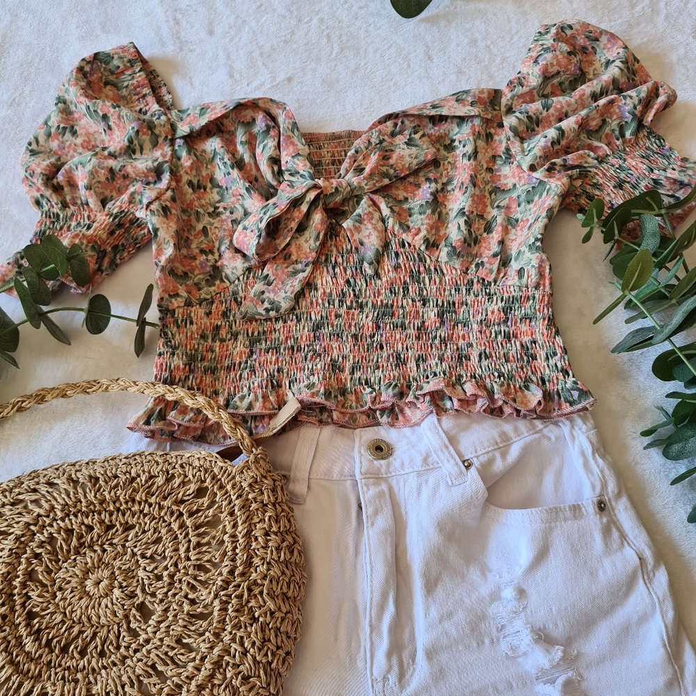 Cute pink with flowers Top